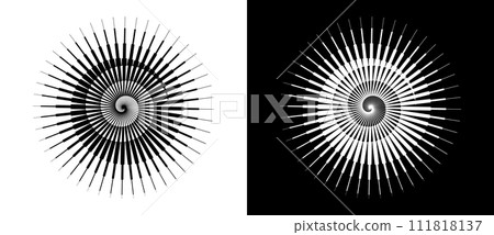 Abstract background with lines in circle. Art design spiral as logo or icon. A black figure on a white background and an equally white figure on the black side. Abstract background with lines in circle. Art design spiral as logo or icon. A black figure on a white background and an equally white figure on the black side. 111818137