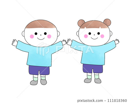 孩子們微笑著，友善地牽著手 111818360
