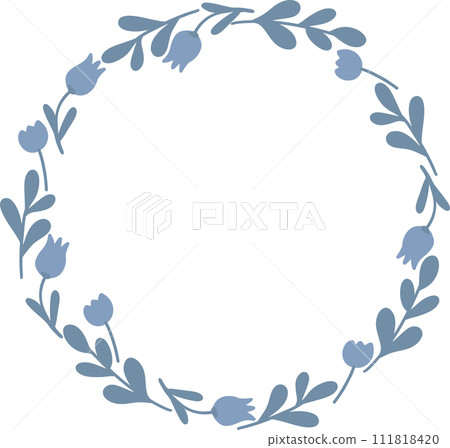 Circle frame blue flowers tulips flat design 111818420