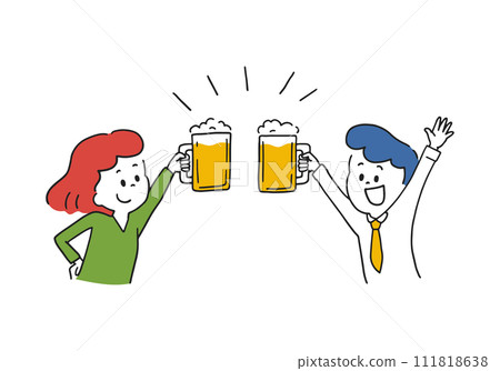 Colorful illustration of a man and woman toasting 111818638