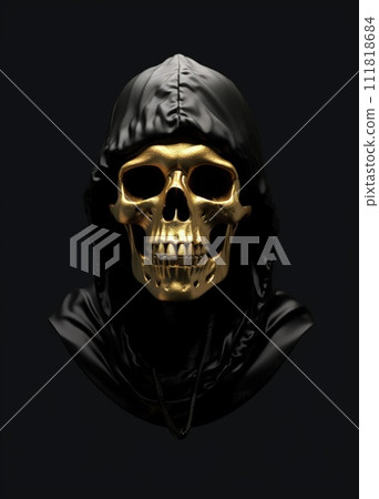Chic allure: unveiling contemporary elegance of stylish skull with gold plating, modern luxurious decorative accent merging edgy design opulent glamour in a unique and fashion-forward statement piece. 111818684