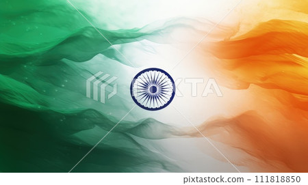 India Republic Day. A vibrant scene unfolds on India Republic Day: Tri-color flags flutter in the patriotic breeze as people celebrate democracy, unity, and national pride. 111818850