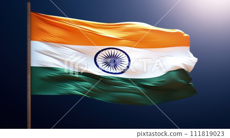 India Republic Day. A vibrant scene unfolds on India Republic Day: Tri-color flags flutter in the patriotic breeze as people celebrate democracy, unity, and national pride. 111819023