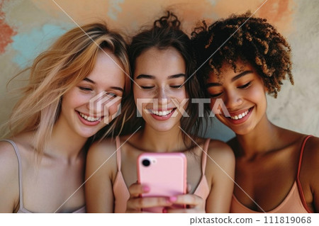 International internet day: a world connected, linking people, electronic devices globally through a network. Cloud storage, seamless connectivity across computers, tablets, laptops, phones 111819068