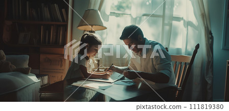 Parent and child at the table 111819380