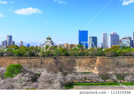 [Osaka Prefecture] Osaka Castle and Osaka Business Park with cherry blossoms in full bloom 111819396