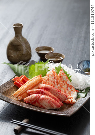 Crab kamaboko, various types of crab kamaboko served on a ceramic plate 111819744