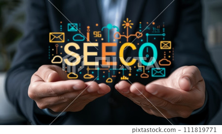 AI-generated content. 3D SEO Symbol Held by Manager Signifying Online Marketing Success Strategies 111819771