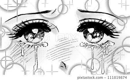 Showa retro style girl manga illustration - tearful eyes of a girl in love 111819874
