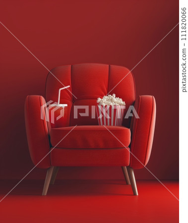 AI-generated content. All-Red Cinema Comfort Chair with Gourmet Popcorn and Refreshing Beverage AI-generated content. All-Red Cinema Comfort Chair with Gourmet Popcorn and Refreshing Beverage 111820066