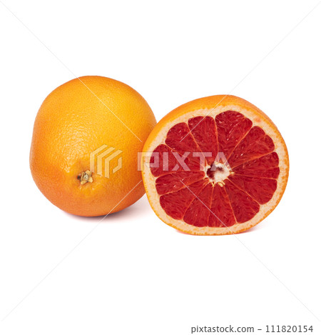 Pink ripe grapefruit slice on white isolated background 111820154