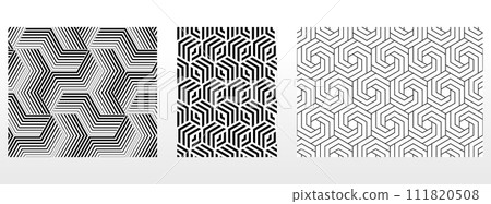 Geometric set of seamless black and white patterns. Simple vector graphics Geometric set of seamless black and white patterns. Simple vector graphics 111820508