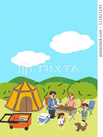 Illustration of a family enjoying camping outdoors 111821245