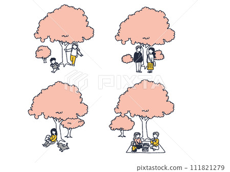 人們在櫻花樹下感受春天的插圖集 111821279