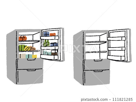 裝有物品的冰箱和空冰箱的插圖集 111821285