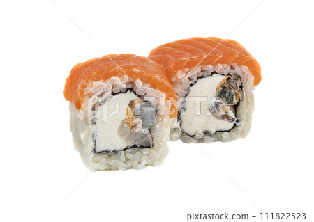 Sushi closeup isolated on white background.  111822323