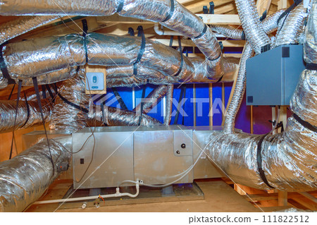 During installation of new home HVAC system gas heating system is installed During installation of new home HVAC system gas heating system is installed 111822512