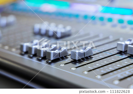 There is volume control panel sound mixer an equalizer on console in audio system There is volume control panel sound mixer an equalizer on console in audio system 111822628