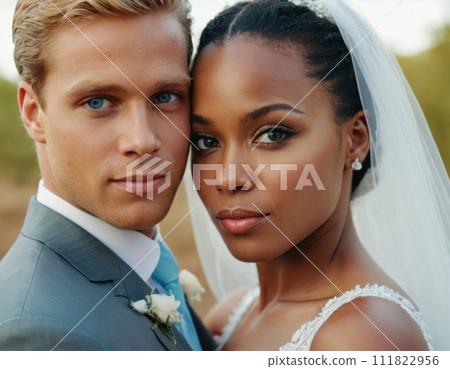 Wedding portrait of a young couple in love. 111822956