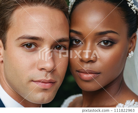 Wedding portrait of a young African American couple. 111822963