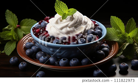Blueberry cream fruit healthy food for breakfast 111822973