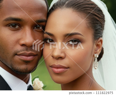 Wedding portrait of a young African American couple. 111822975