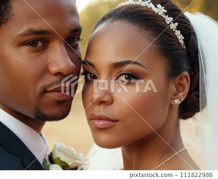 Wedding portrait of a young African American couple. 111822986