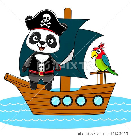 Panda character pirate ship 111823455