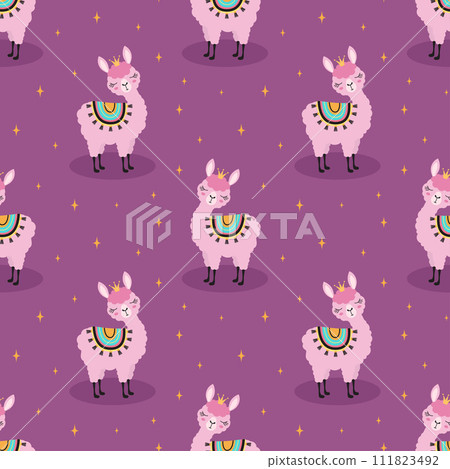 seamless pattern with llama in crown 111823492