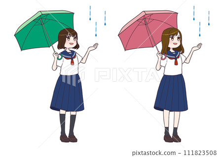 Girl set 2 in a sailor suit holding an umbrella 111823508