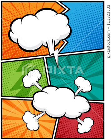 vertical abstract comic book, pop art cartoon layout template halftone dotted background with blank space 111823532