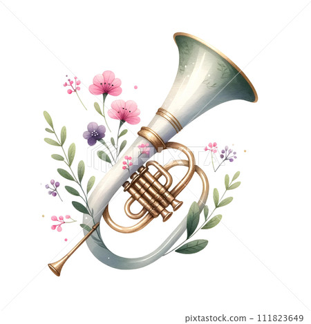 English horn musical instrument with flowers 111823649