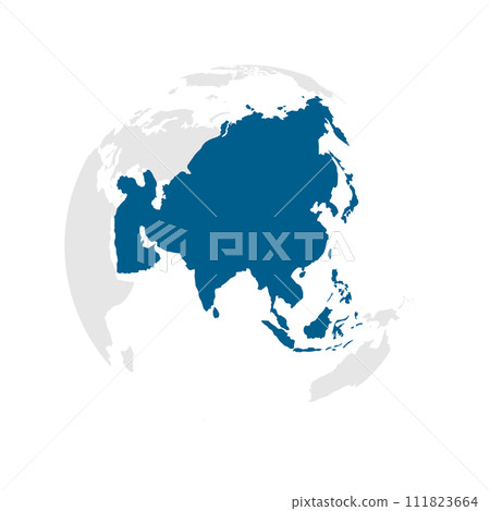 Asia continent dark blue highlighted silhouette on Earth globe. Vector illustration 111823664