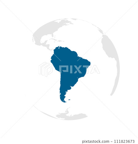 South America continent dark blue highlighted silhouette on Earth globe. Vector illustration 111823673