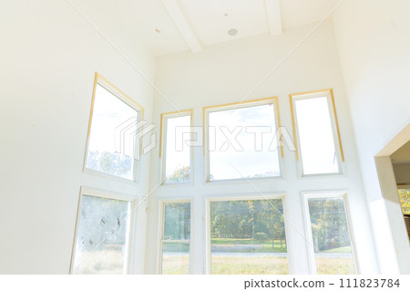 Finishing painting decorating work preparation of walls for final painting in new house 111823784