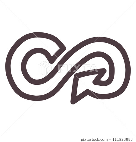 Illustration of a simple mark combining an arrow with an infinity symbol Illustration of a simple mark combining an arrow with an infinity symbol 111823993