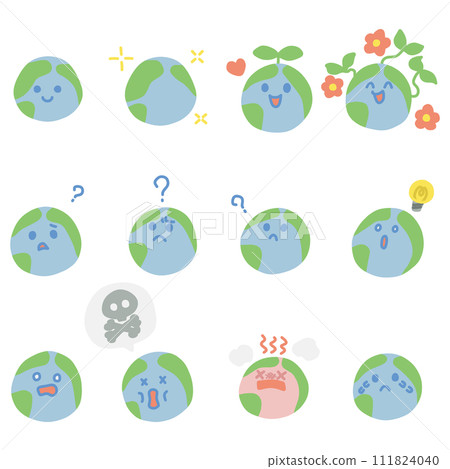 An illustration set of simply deformed Earth characters with various expressions. 111824040