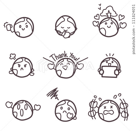 An illustration set of simply deformed Earth characters with various expressions. 111824051