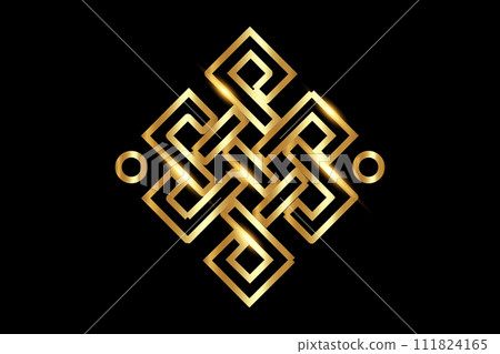 The endless knot or eternal knot. Gold Samsara icon. Guts of Buddha, The bowels of Buddha. Happiness node, symbol of inseparability and dependent origination of existence and all phenomena in Universe 111824165