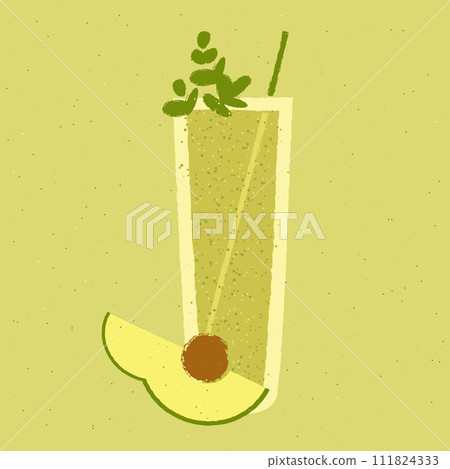 Green cocktail with green leaves, avocado. Smoothie in high glass. Mixed mocktail Green cocktail with green leaves, avocado. Smoothie in high glass. Mixed mocktail 111824333