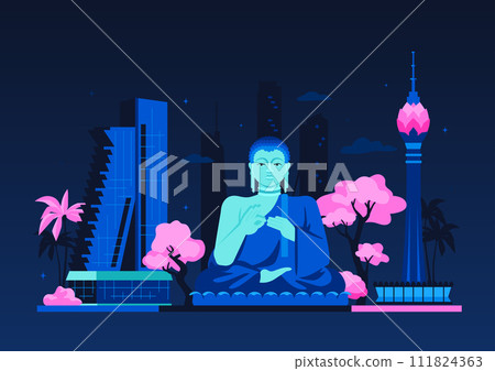 Buddha statue in Sri Lanka - modern colored vector illustration Buddha statue in Sri Lanka - modern colored vector illustration 111824363