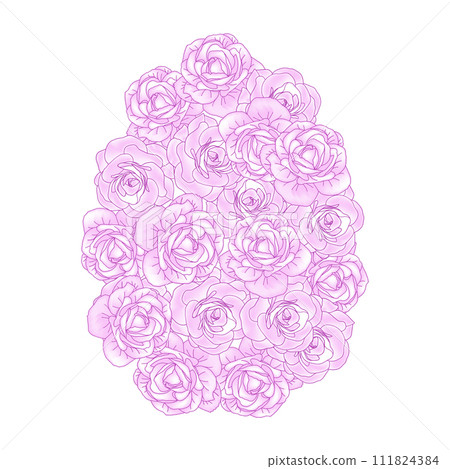 Pink spring camellia flower Easter egg, hand drawn floral elements for Valentines day. Vector illustrations for card or invitations 111824384