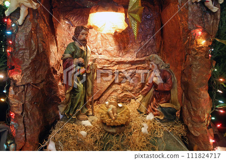 Christmas nativity scene at the Basilica of the Transfiguration at the mount Tabor (Har Tavor), Israel Christmas nativity scene at the Basilica of the Transfiguration at the mount Tabor (Har Tavor), Israel 111824717