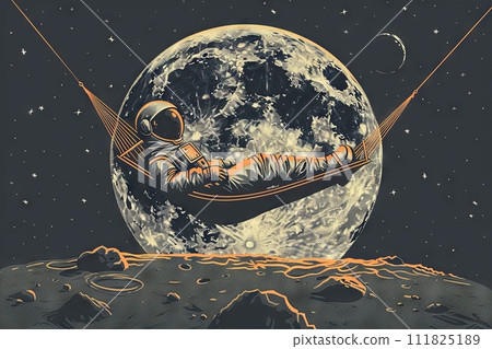 Astronaut in space suit relaxing on hammock on the moon 111825189