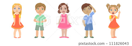 Sick Children Feel Unwell and Suffer from Illness Vector Set Sick Children Feel Unwell and Suffer from Illness Vector Set 111826043