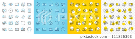 Vector icons set of Molybdenum mineral, Copyright and Fraud line icons pack for web with 5g wifi, Medical help, Omega outline icon. File, Manual, Currency rate pictogram. Line chart. Vector 111826398