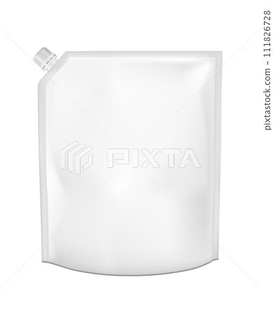 White empty plastic packaging with cap. Blank foil sachet for food or drink 111826728