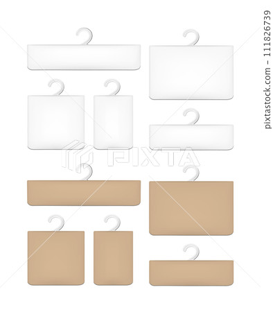 Realistic white and brown paper packaging box with hanger Realistic white and brown paper packaging box with hanger 111826739