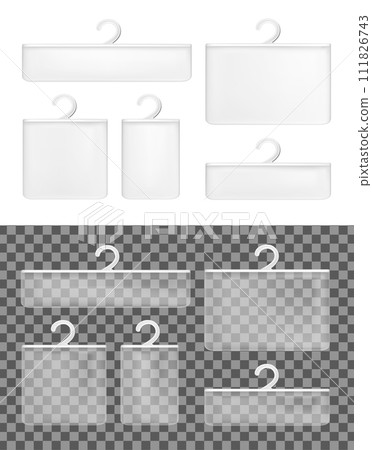 Realistic transparent paper packaging box with hanger Realistic transparent paper packaging box with hanger 111826743