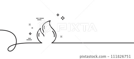 Fire energy line icon. Continuous one line with curl. Heating power energy sign. Hot flame symbol. Fire energy single outline ribbon. Loop curve pattern. Vector Fire energy line icon. Continuous one line with curl. Heating power energy sign. Hot flame symbol. Fire energy single outline ribbon. Loop curve pattern. Vector 111826751